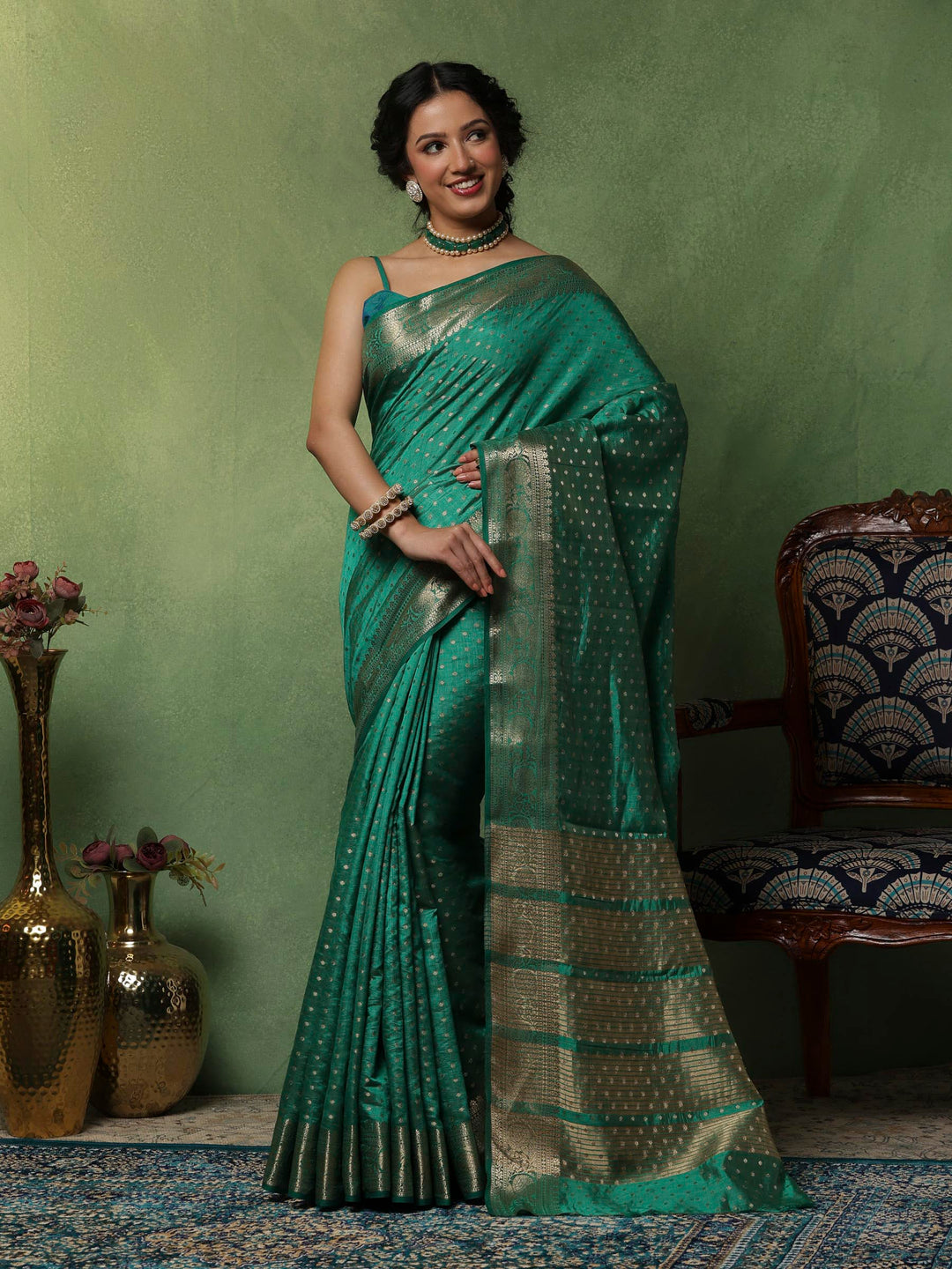 Green Woven Design Art Silk Saree