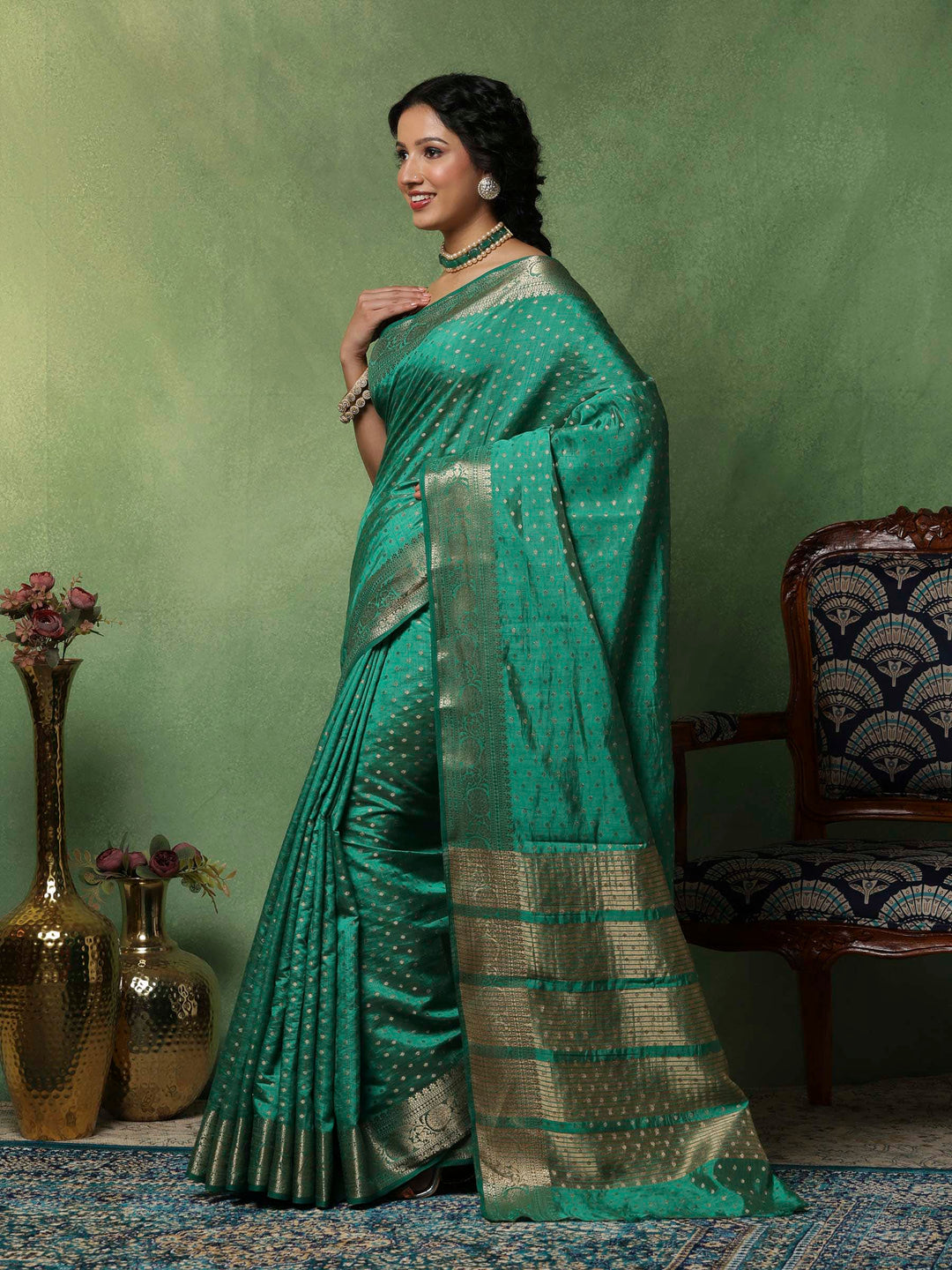 Green Woven Design Art Silk Saree