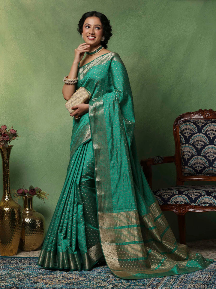 Green Woven Design Art Silk Saree