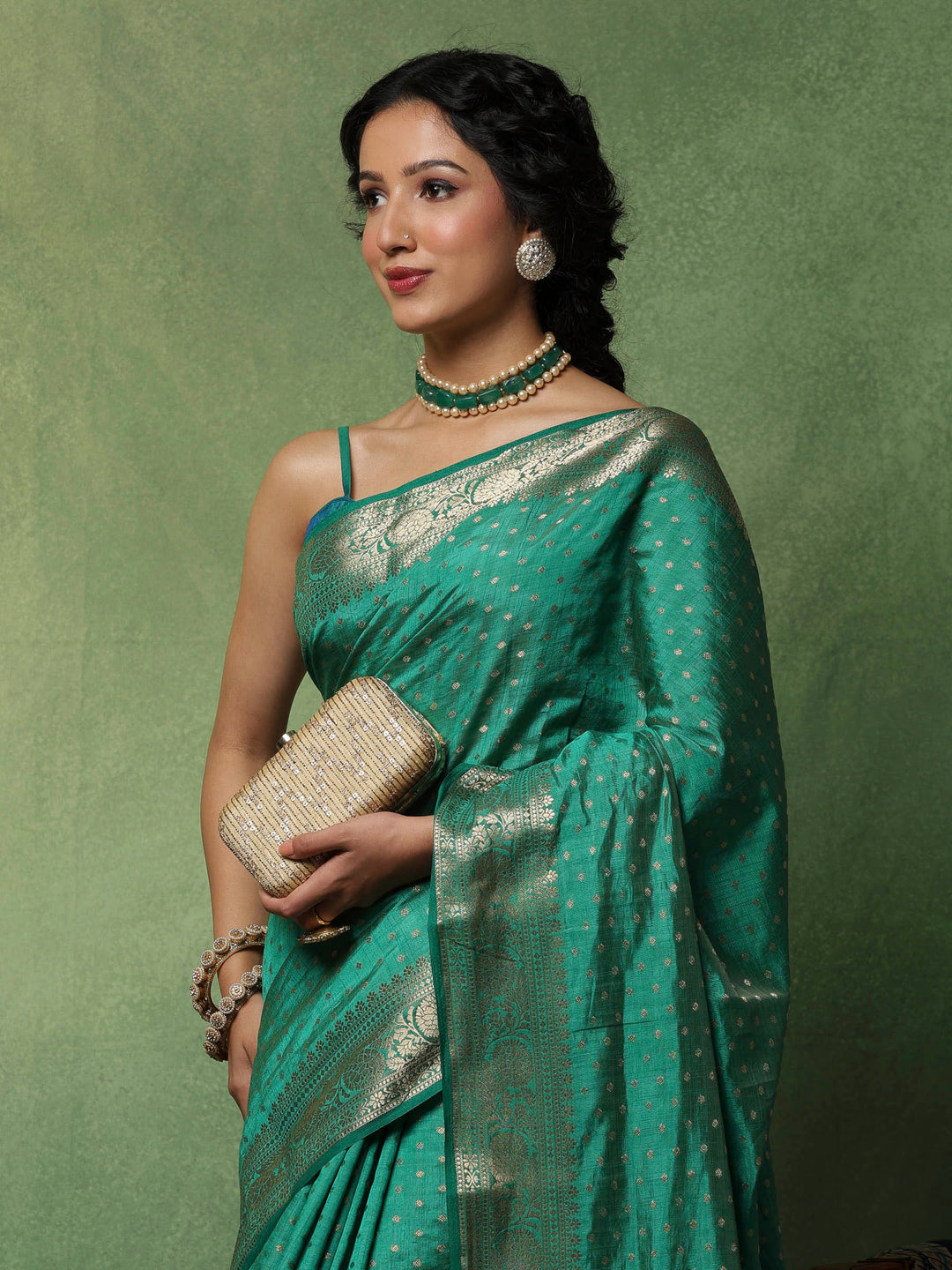 Green Woven Design Art Silk Saree