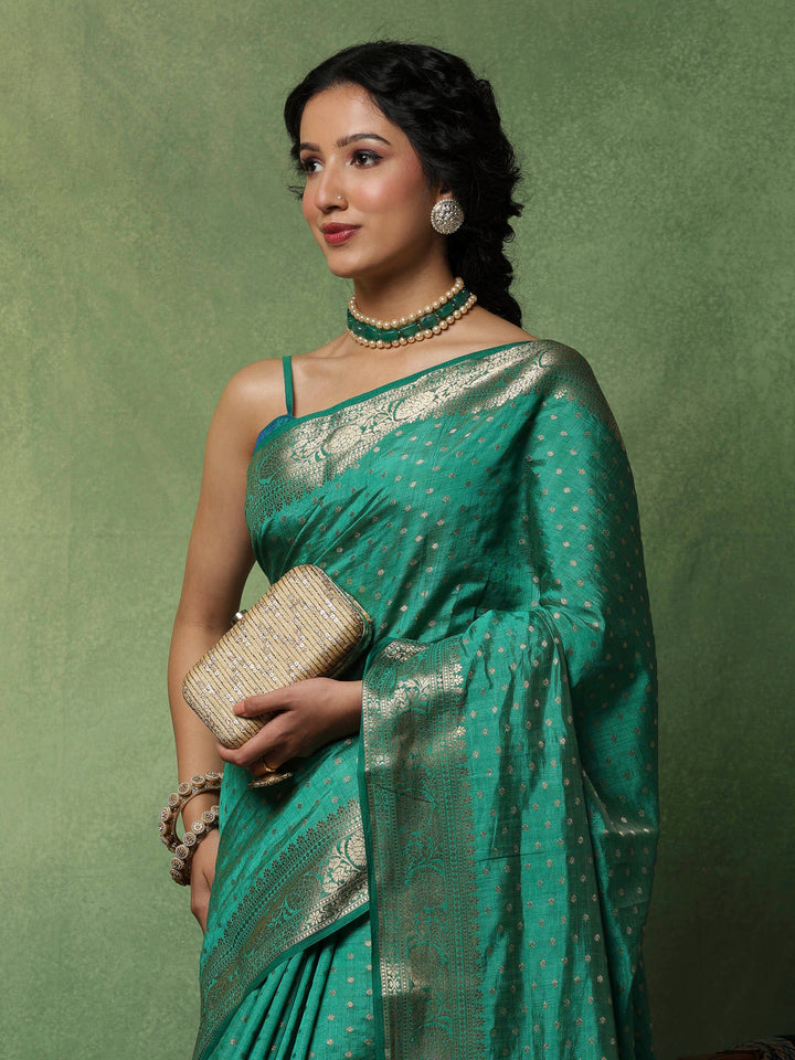 Green Woven Design Art Silk Saree