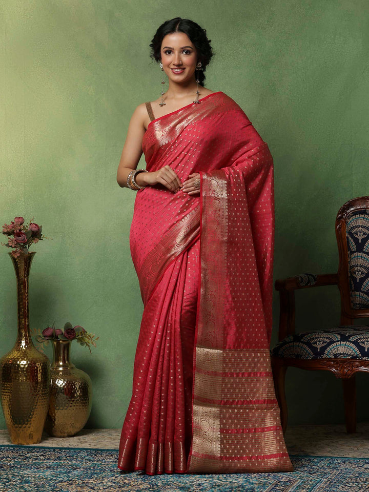 Hot Pink Woven Design Art Silk Saree