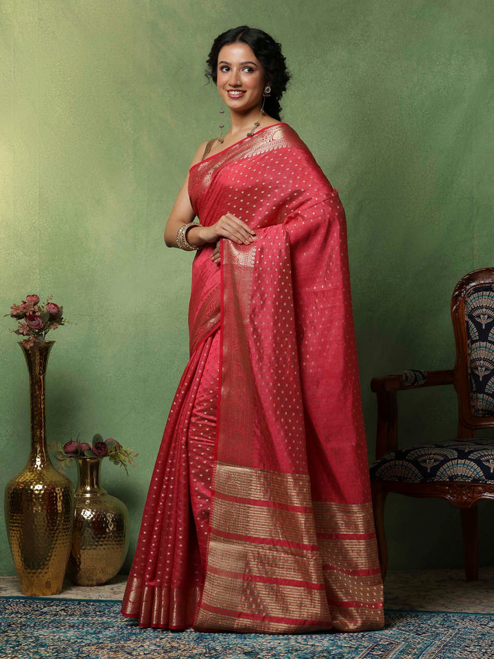 Hot Pink Woven Design Art Silk Saree