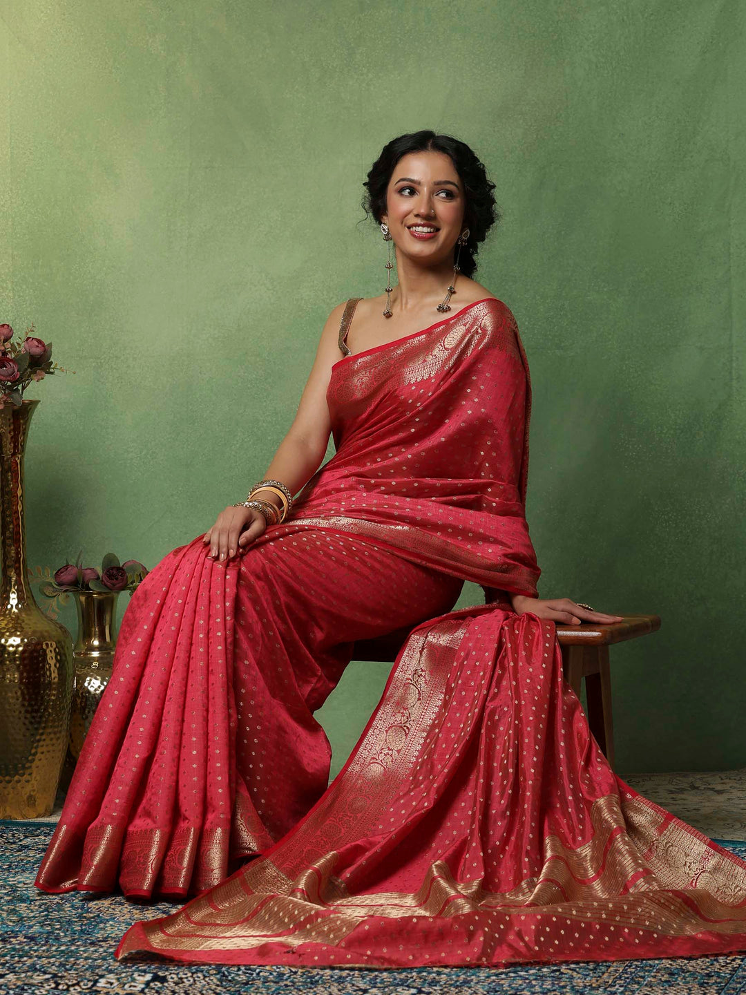 Hot Pink Woven Design Art Silk Saree