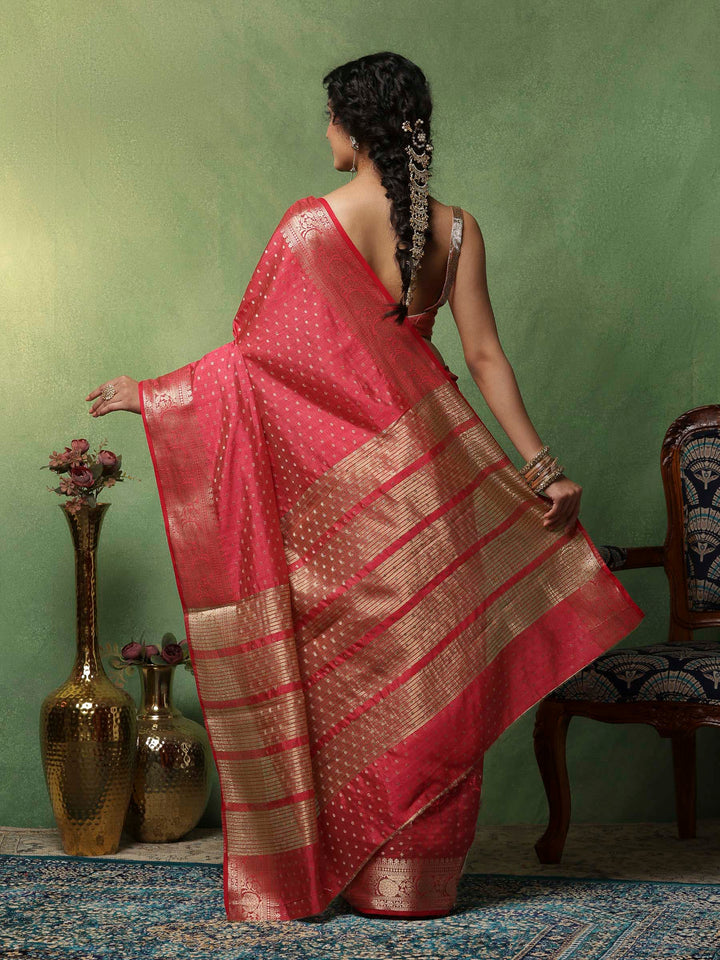 Hot Pink Woven Design Art Silk Saree