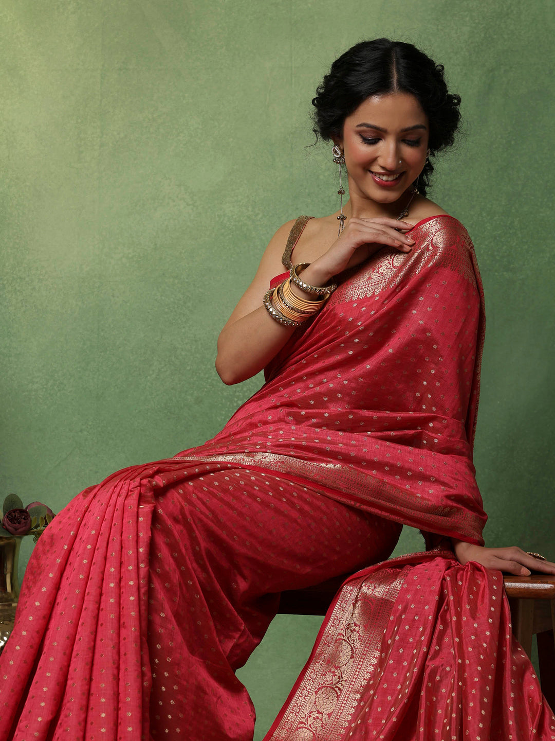Hot Pink Woven Design Art Silk Saree