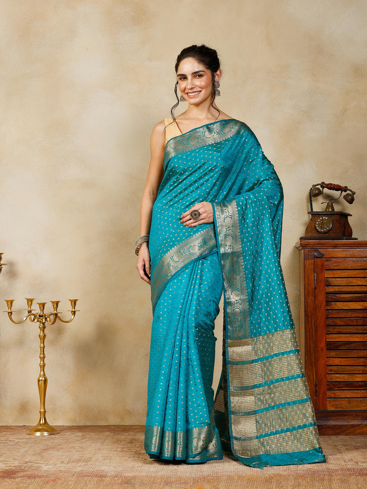Lake Blue Woven Design Art Silk Saree