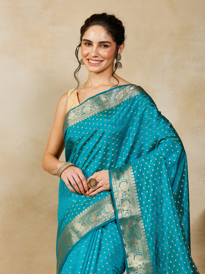 Lake Blue Woven Design Art Silk Saree