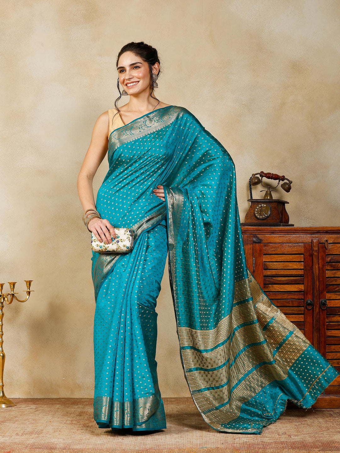 Lake Blue Woven Design Art Silk Saree