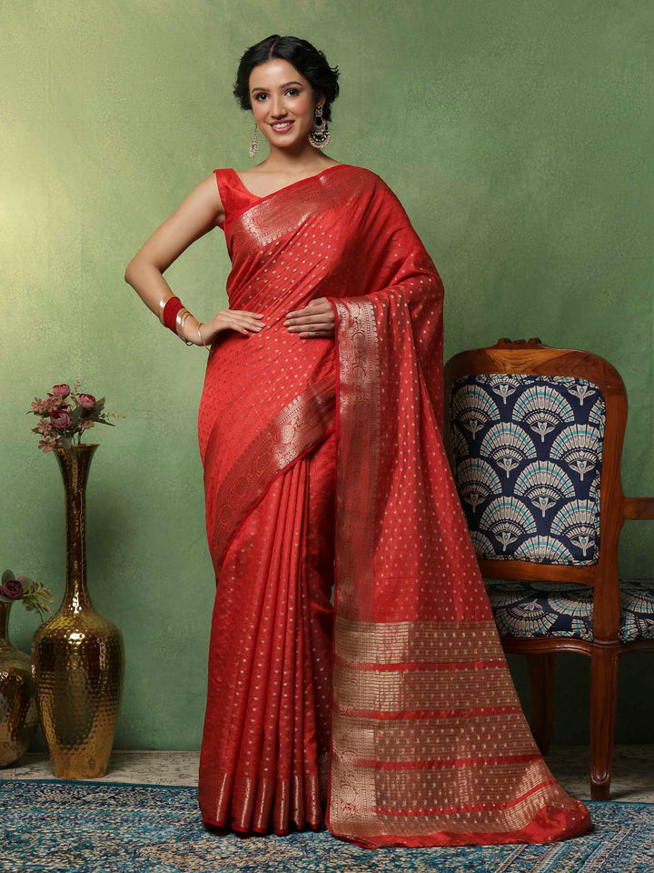 Rust Woven Design Art Silk Saree
