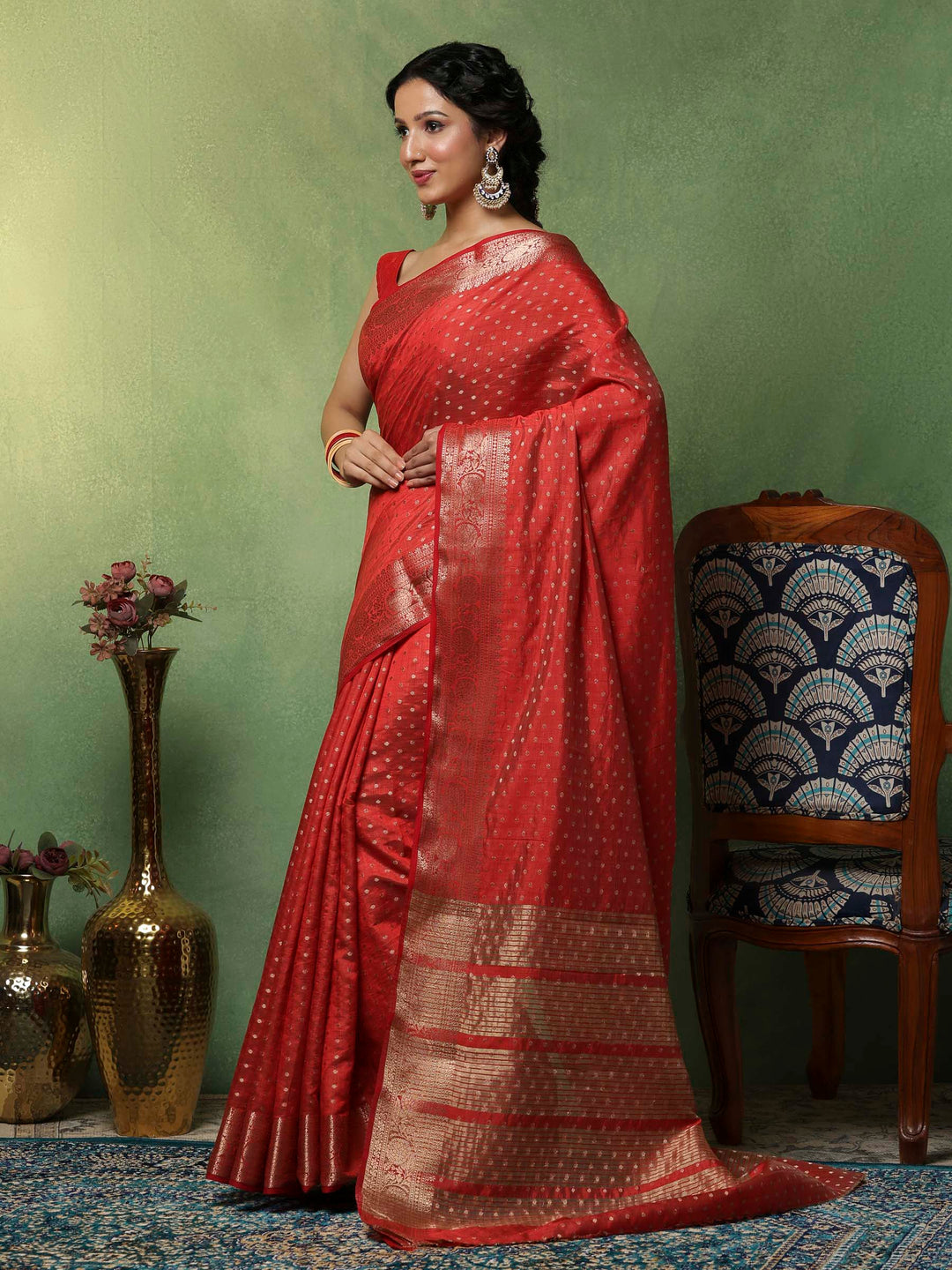 Rust Woven Design Art Silk Saree