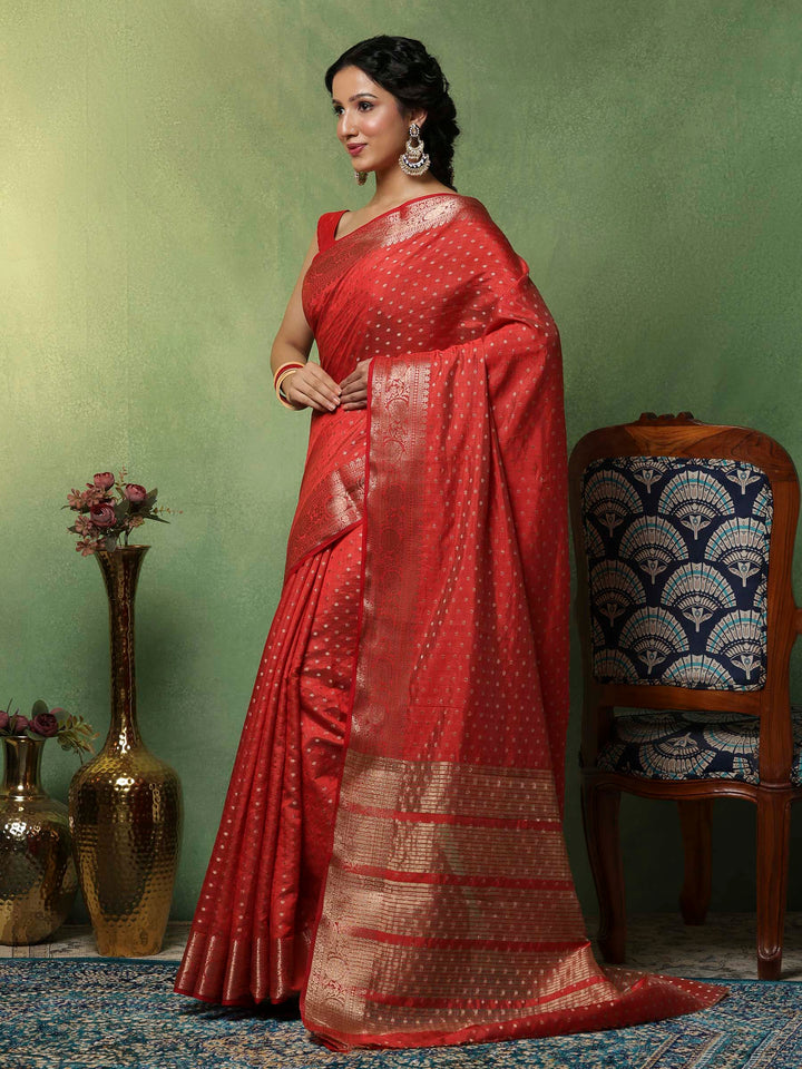 Rust Woven Design Art Silk Saree