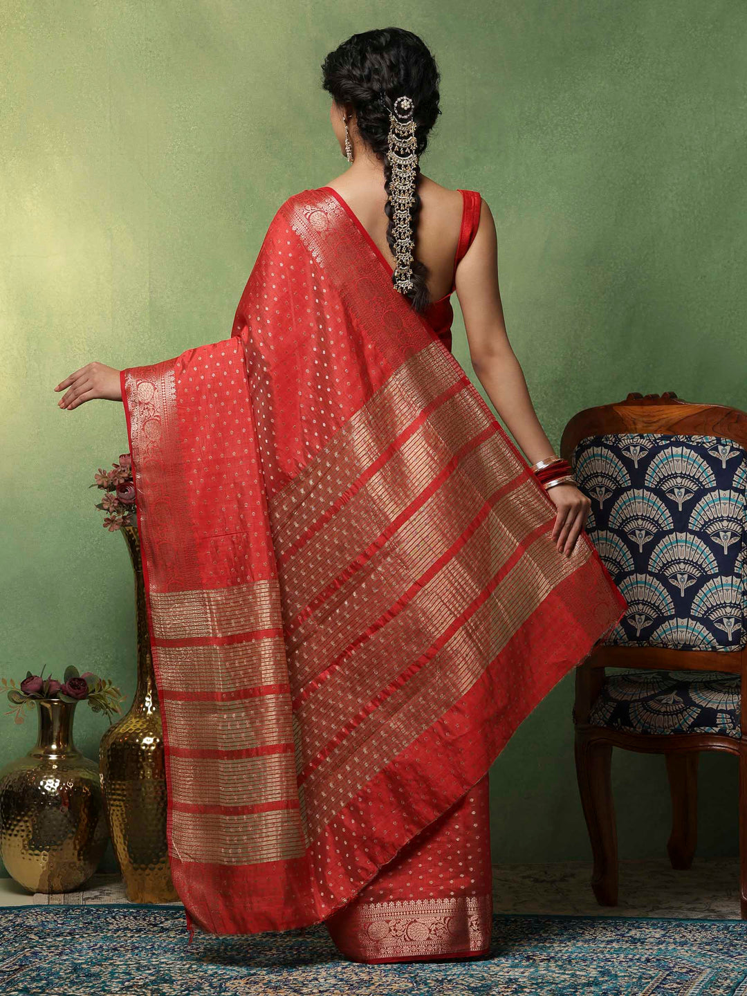 Rust Woven Design Art Silk Saree
