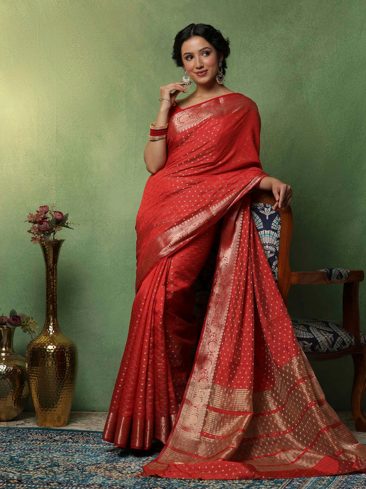 Rust Woven Design Art Silk Saree