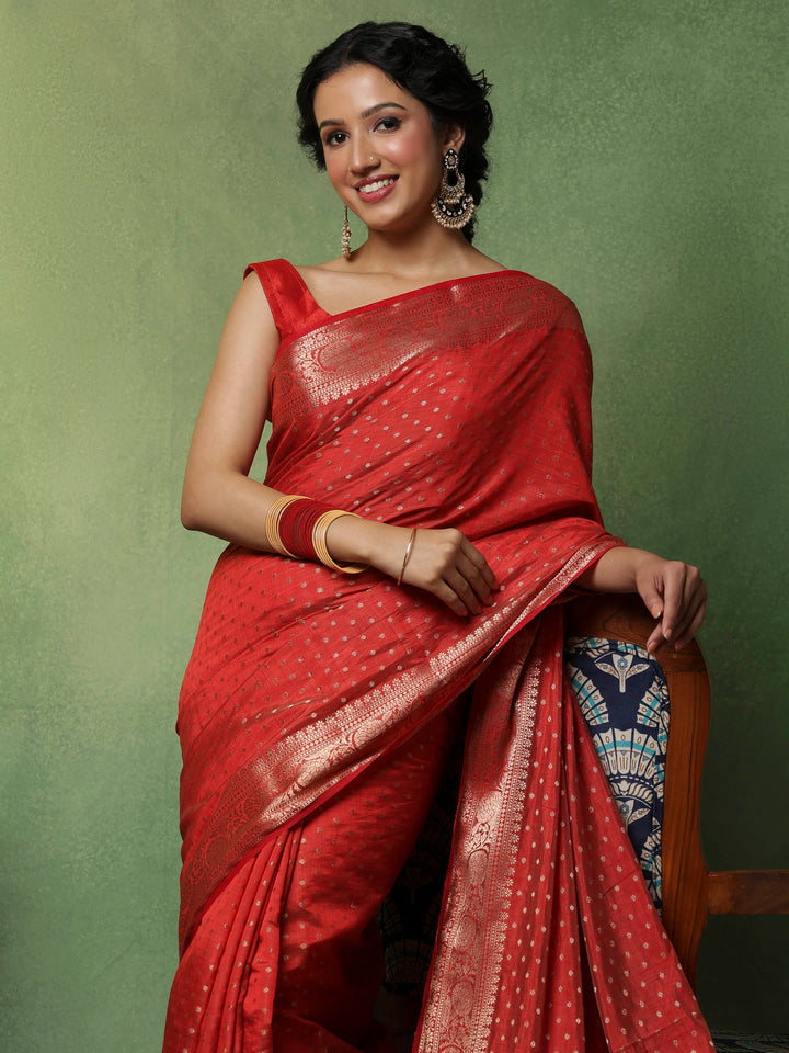Rust Woven Design Art Silk Saree