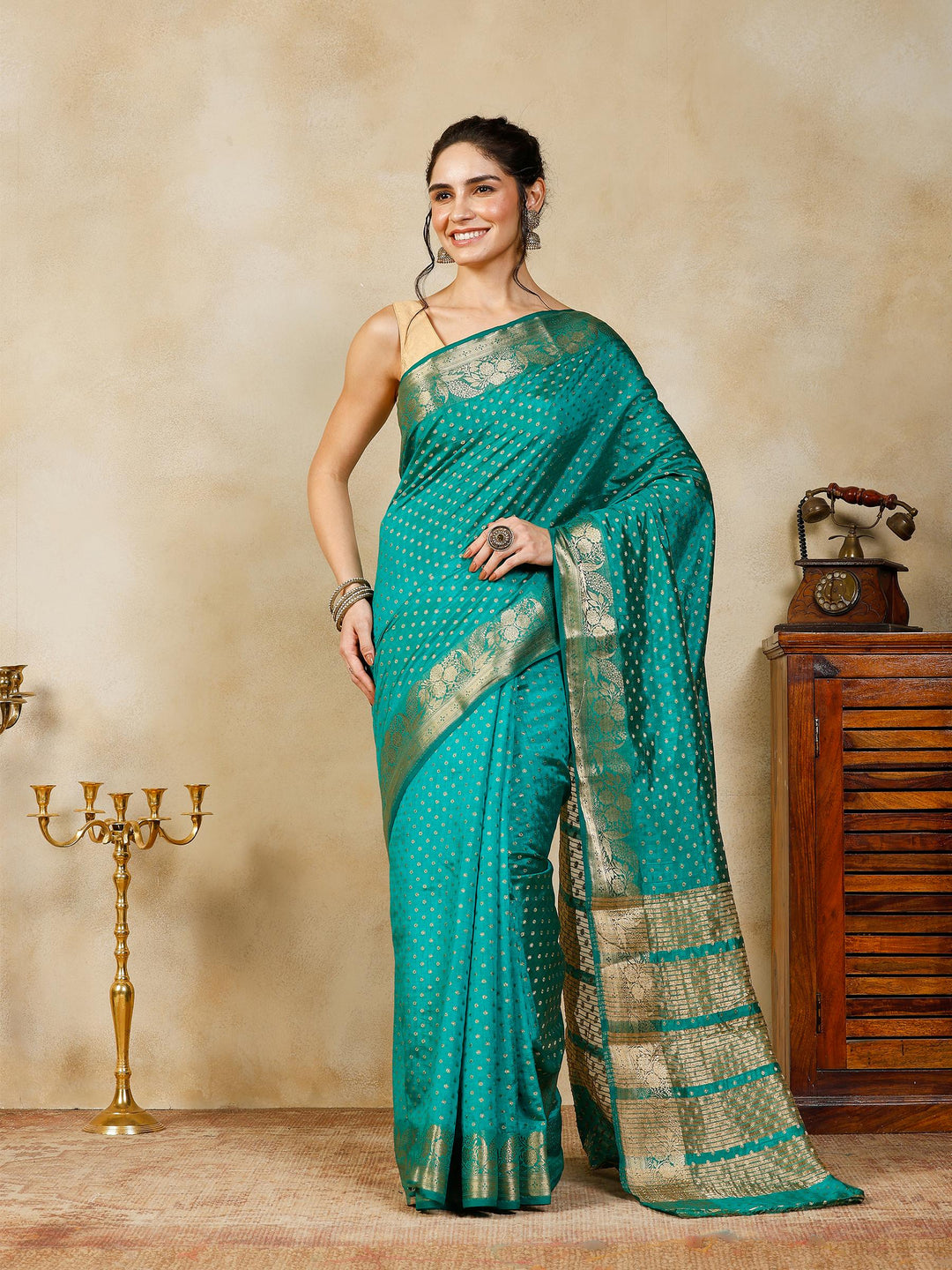 Green Woven Design Art Silk Saree