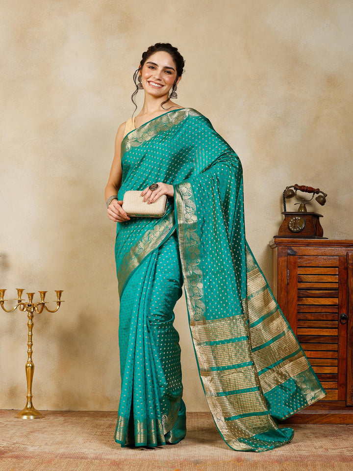 Green Woven Design Art Silk Saree