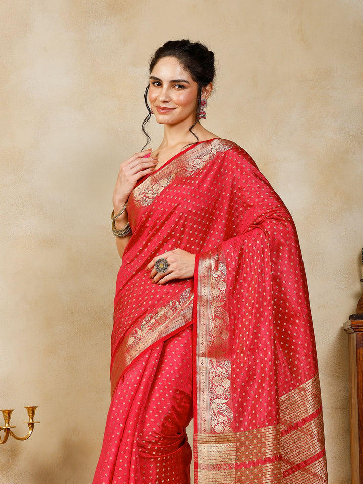 Hot Pink Woven Design Art Silk Saree