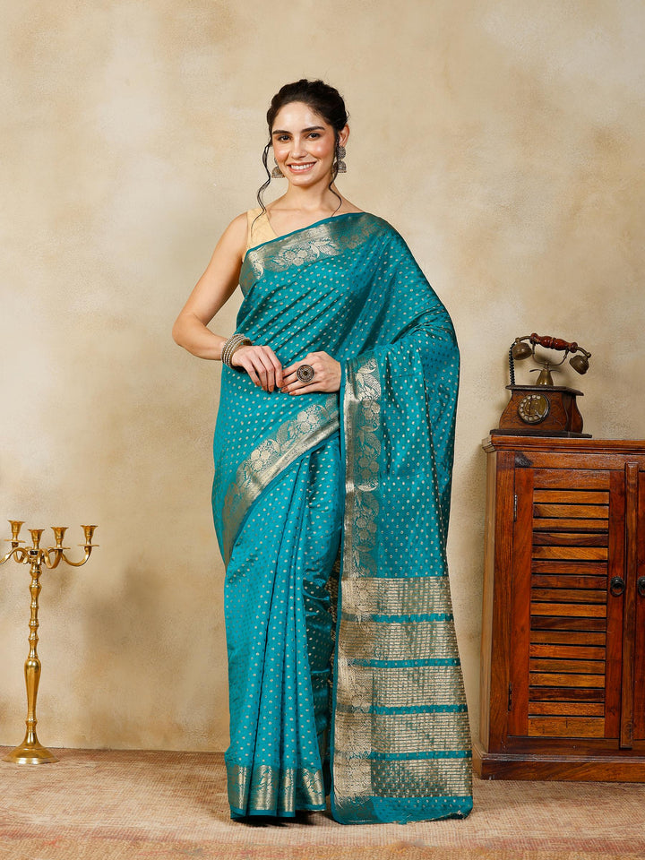 Lake Blue Woven Design Art Silk Saree
