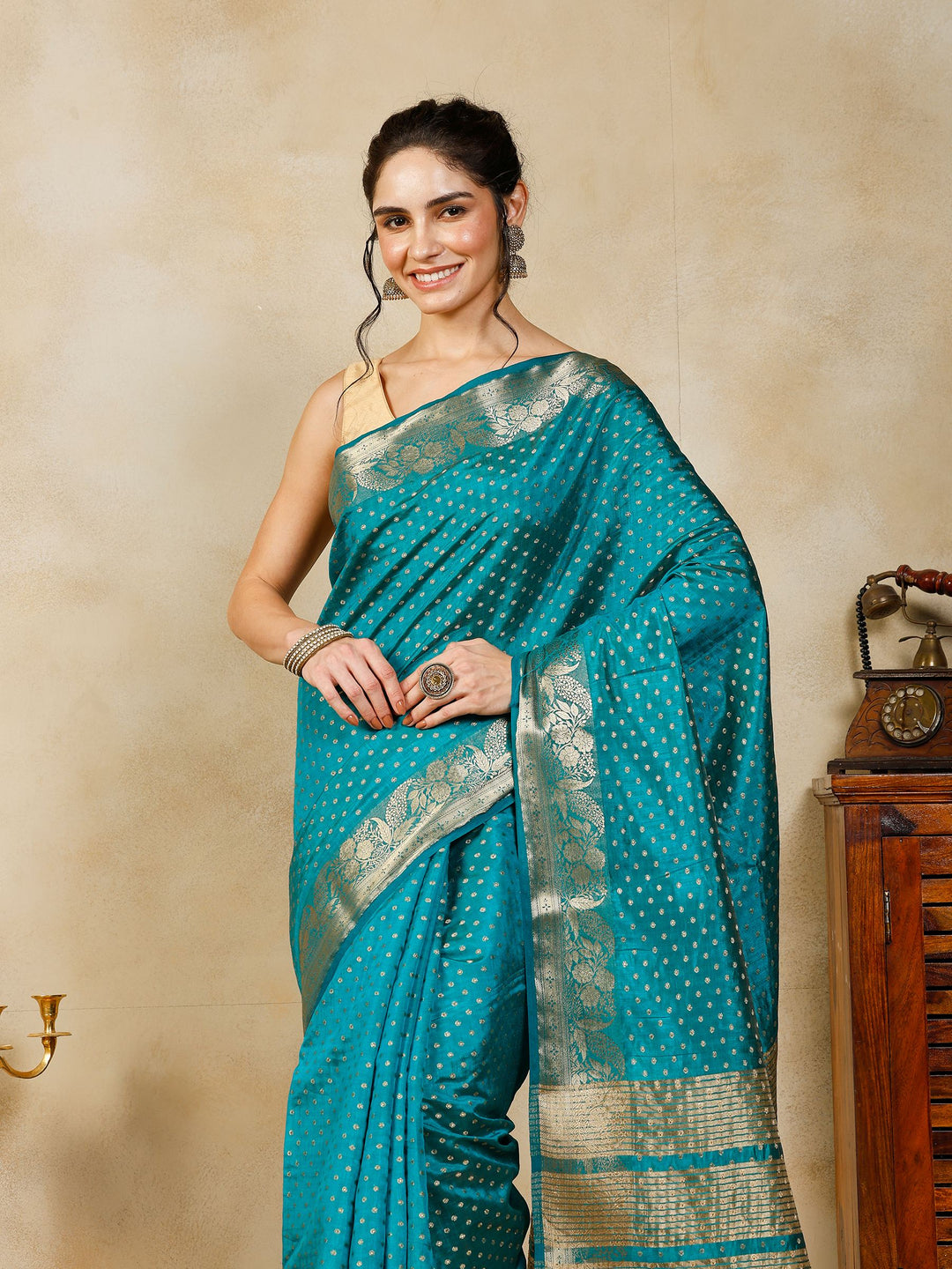 Lake Blue Woven Design Art Silk Saree