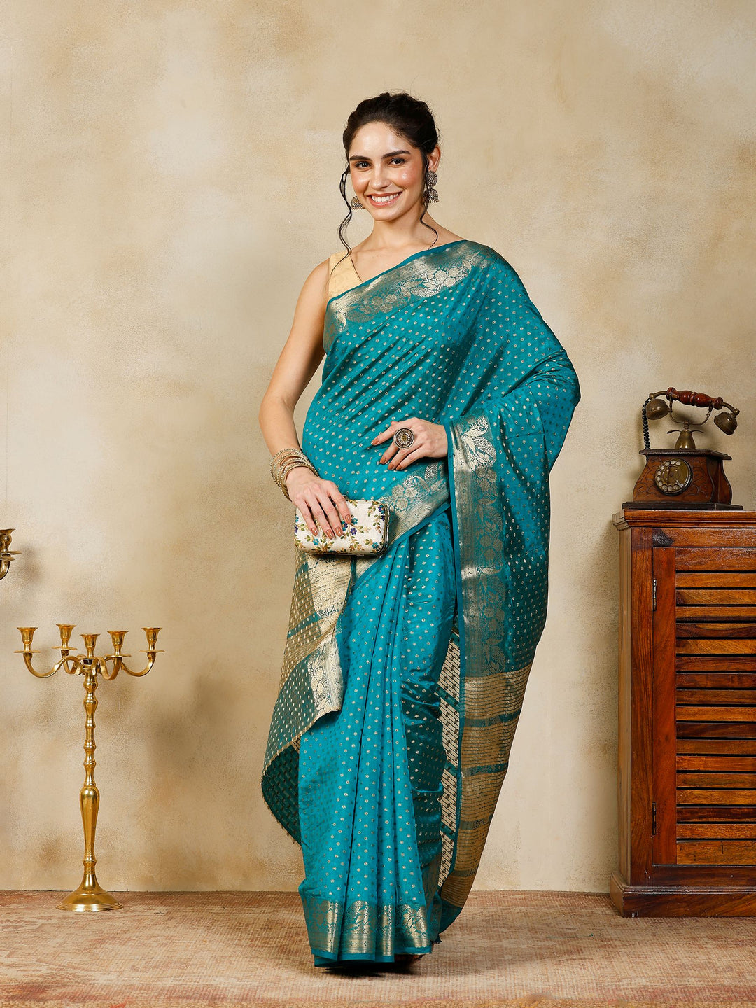 Lake Blue Woven Design Art Silk Saree
