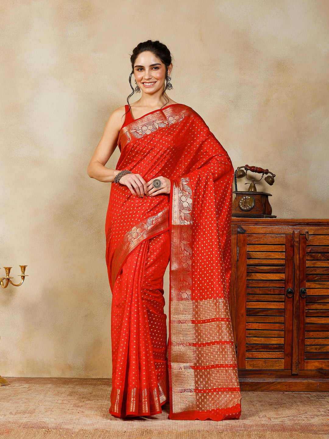 Rust Woven Design Art Silk Saree