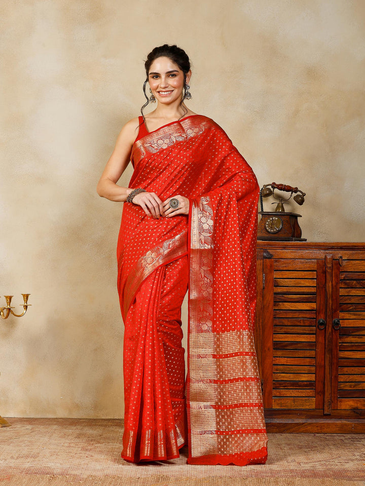Rust Woven Design Art Silk Saree