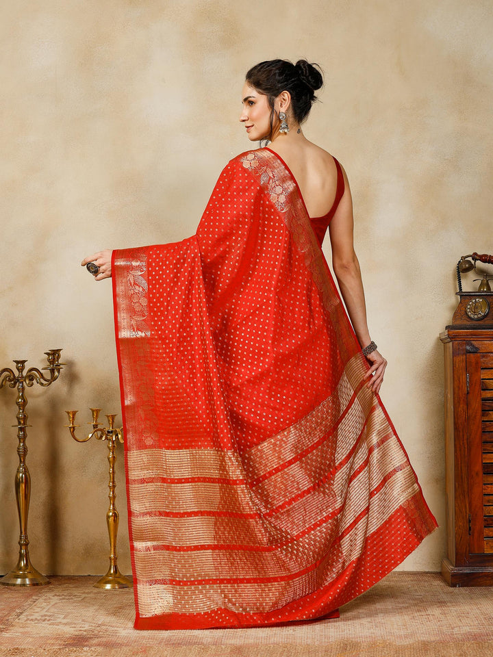 Rust Woven Design Art Silk Saree