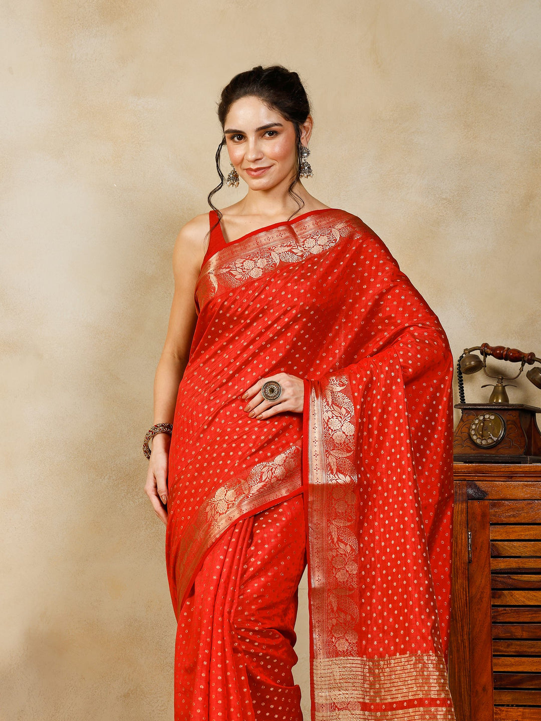 Rust Woven Design Art Silk Saree