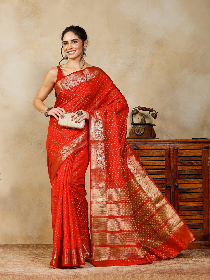 Rust Woven Design Art Silk Saree