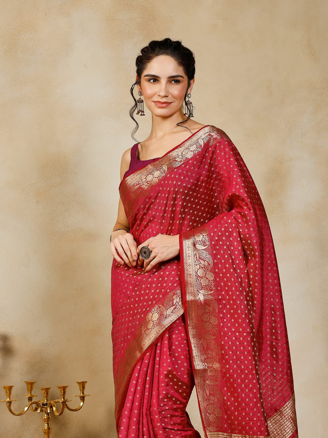 Wine Woven Design Art Silk Saree