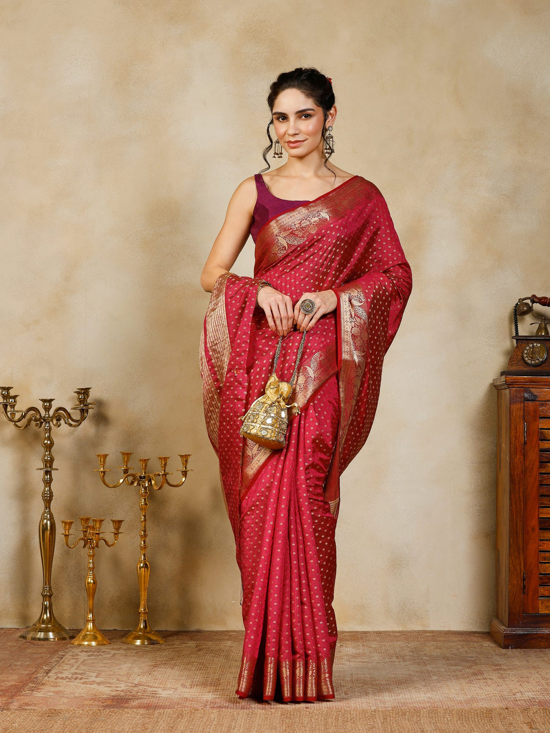 Wine Woven Design Art Silk Saree