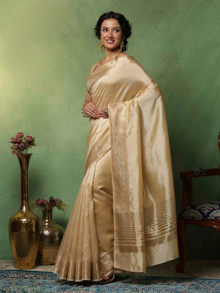 Beige Woven Design Art Silk Saree
