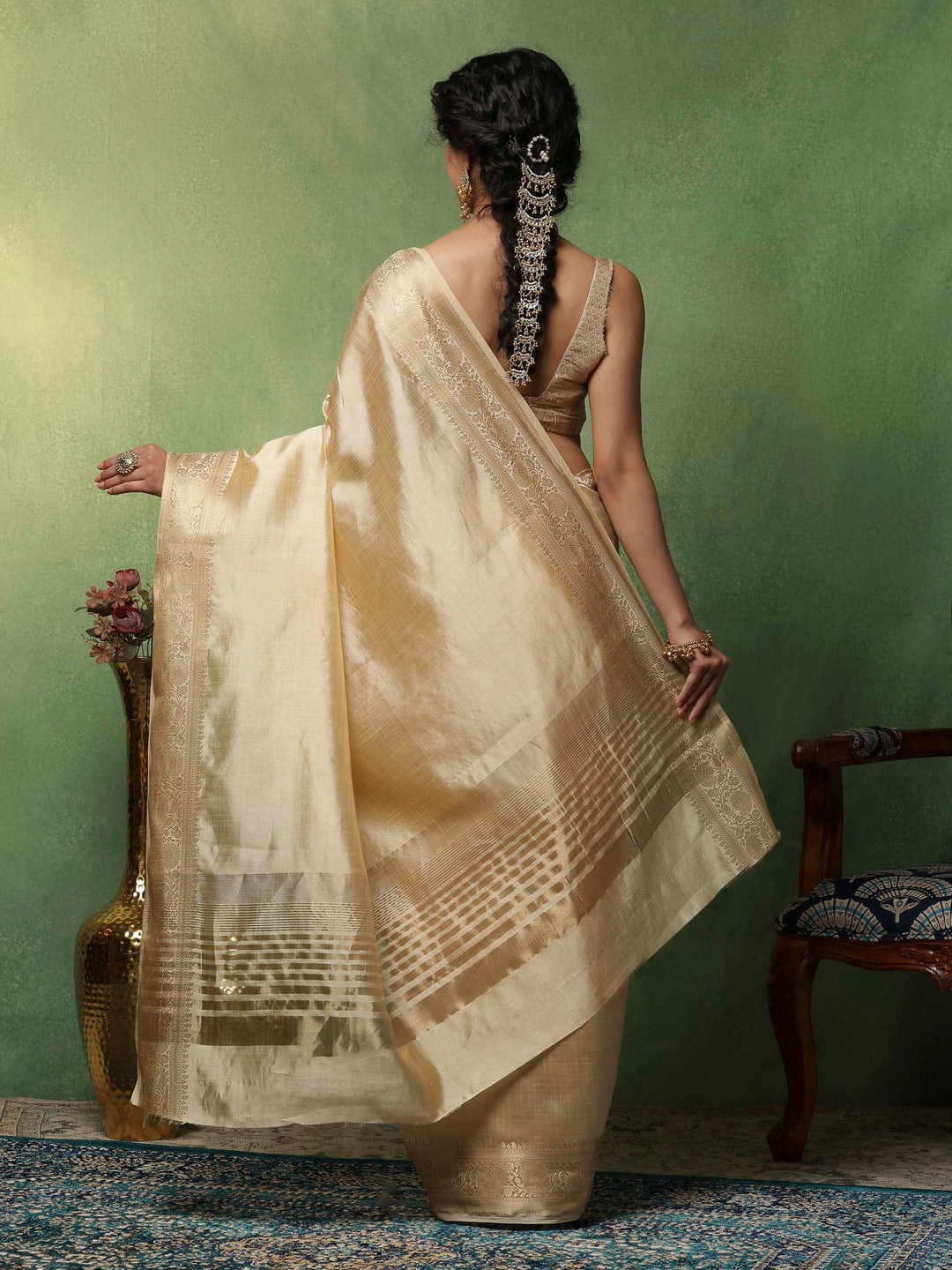 Beige Woven Design Art Silk Saree