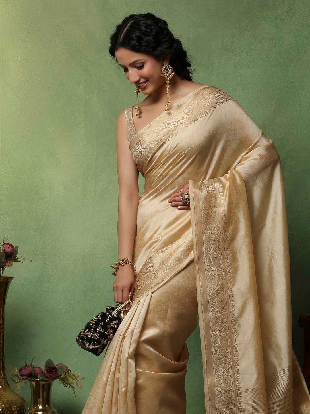 Beige Woven Design Art Silk Saree