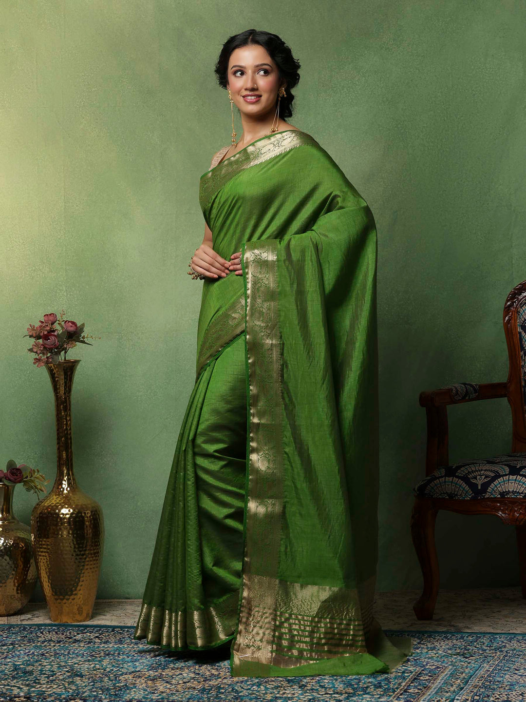 Green Woven Design Art Silk Saree