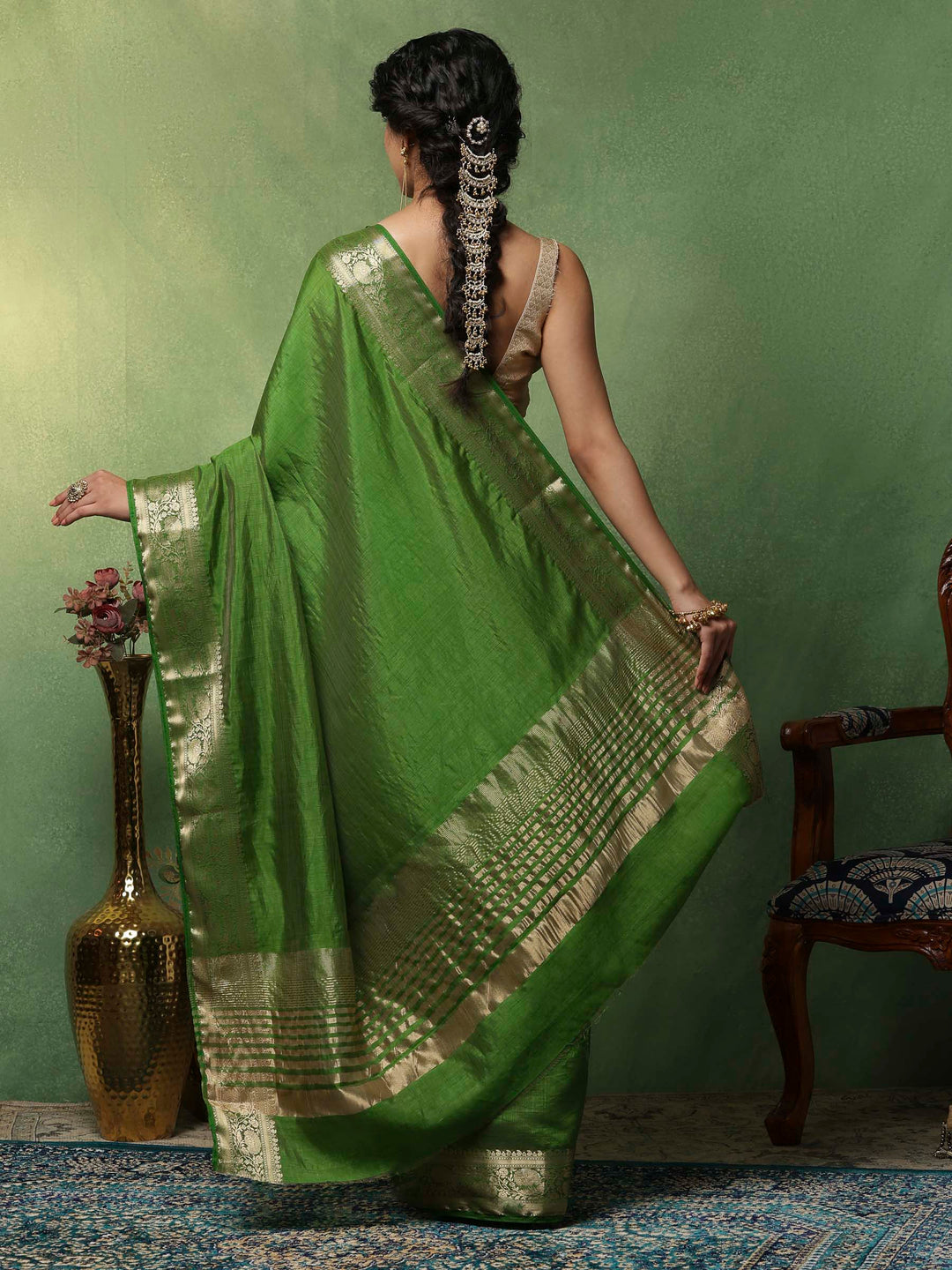 Green Woven Design Art Silk Saree
