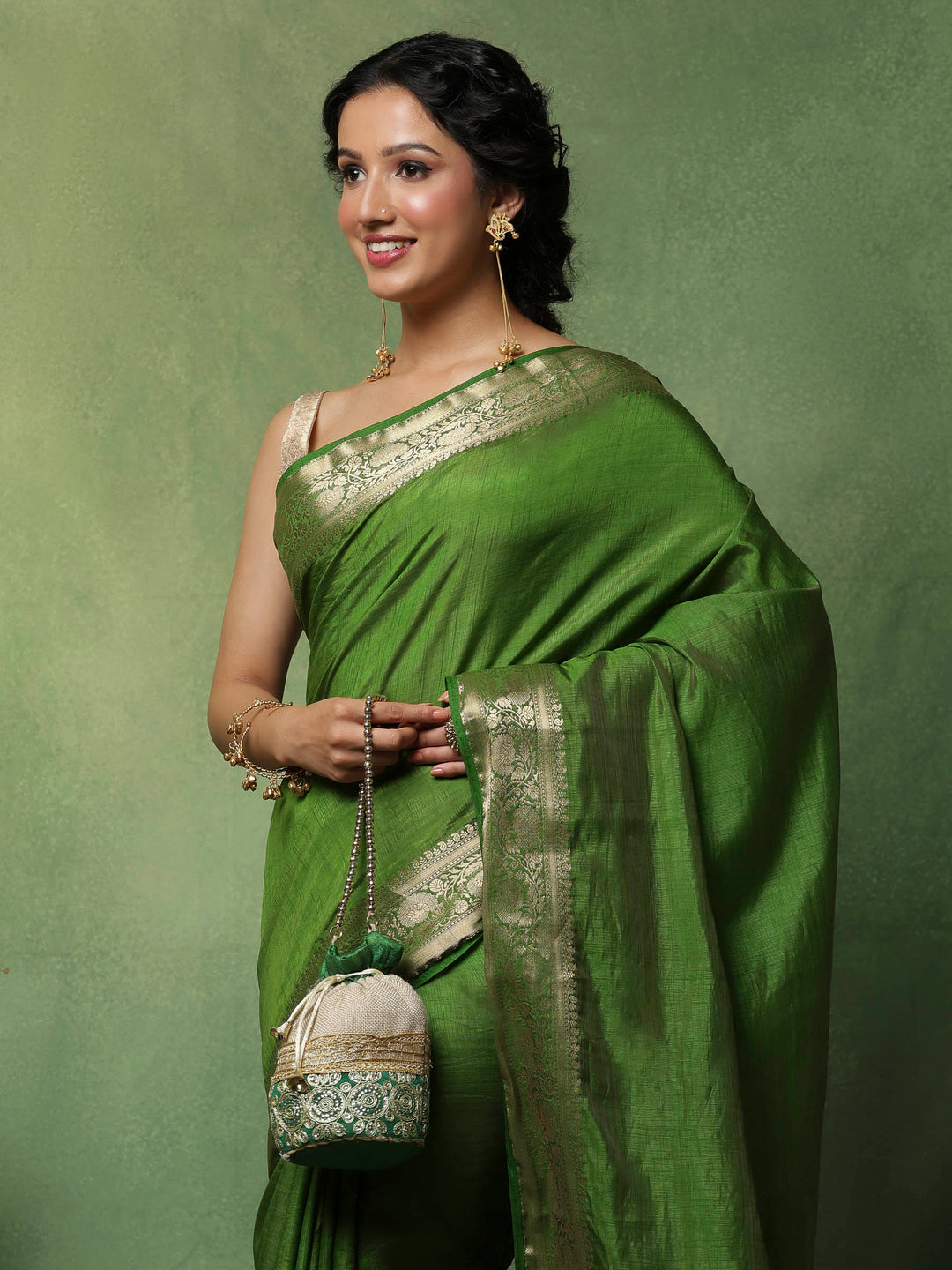 Green Woven Design Art Silk Saree