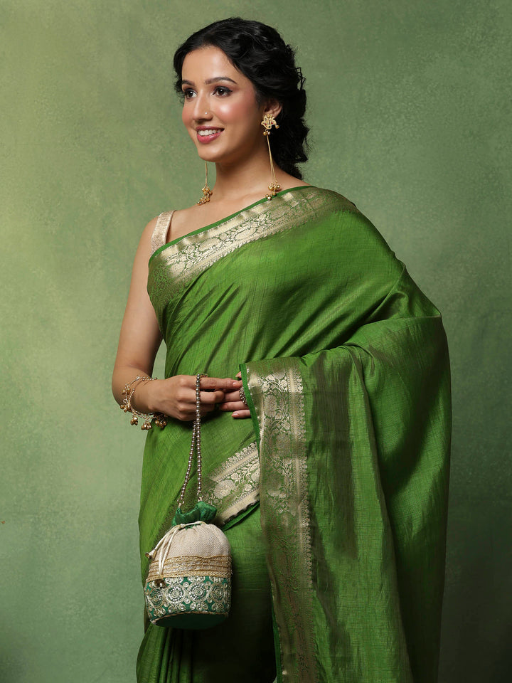 Green Woven Design Art Silk Saree