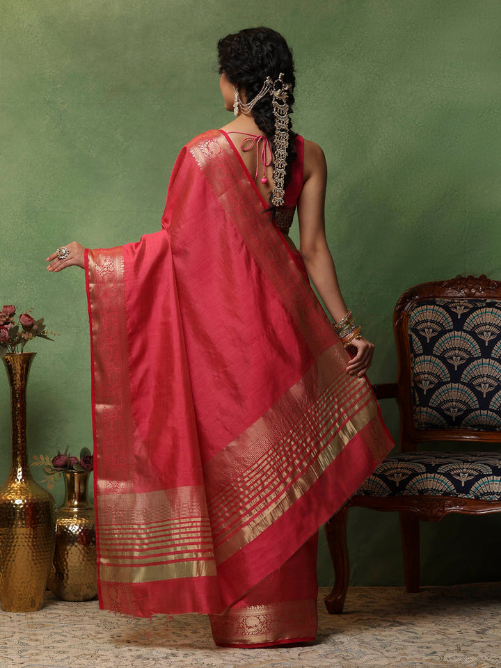 Hot Pink Woven Design Art Silk Saree