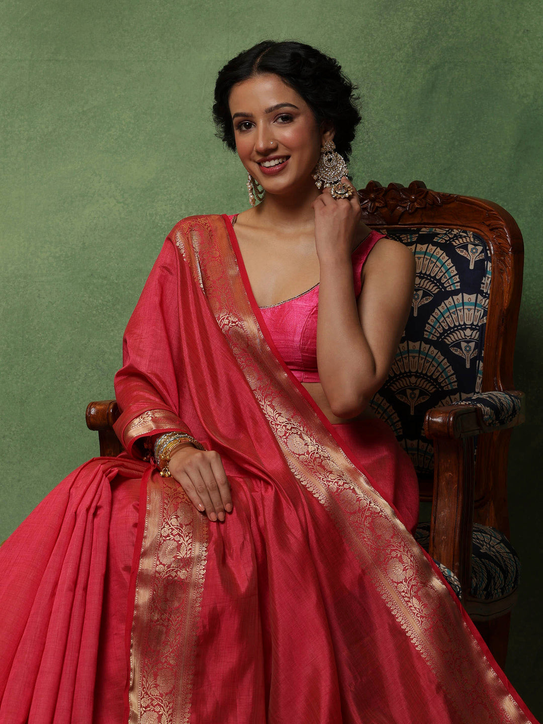 Hot Pink Woven Design Art Silk Saree