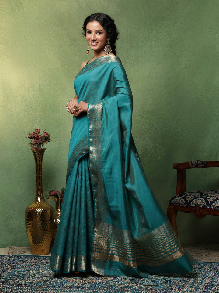 Lake Blue Woven Design Art Silk Saree