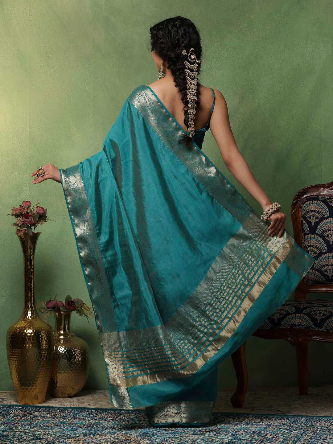 Lake Blue Woven Design Art Silk Saree