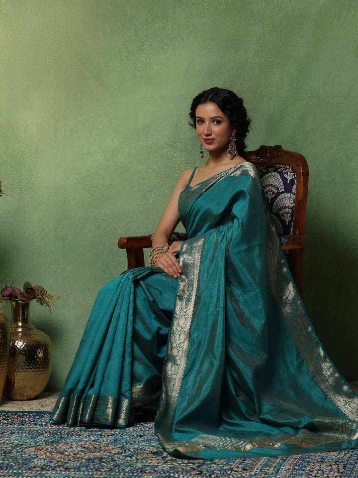 Lake Blue Woven Design Art Silk Saree