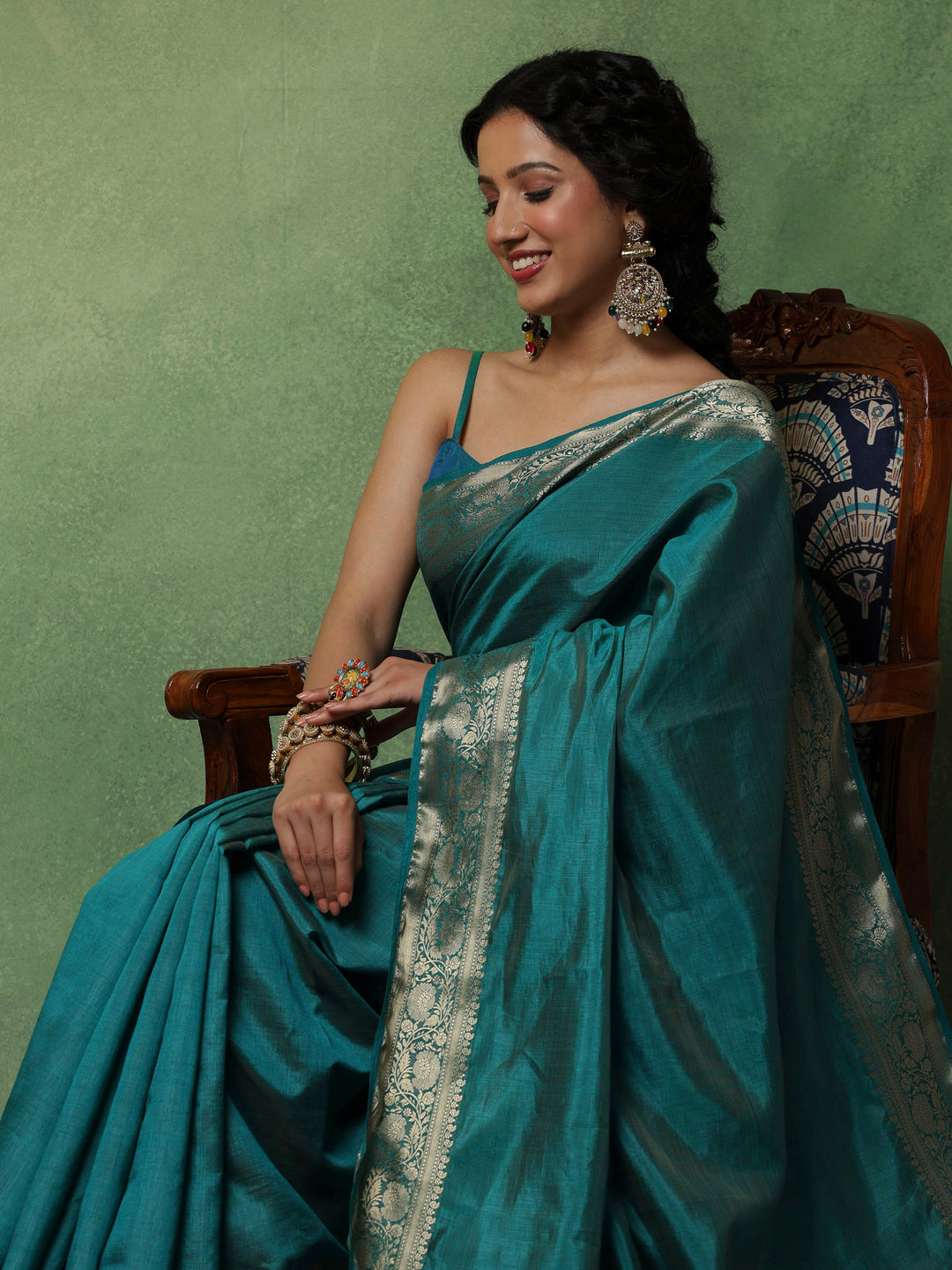 Lake Blue Woven Design Art Silk Saree