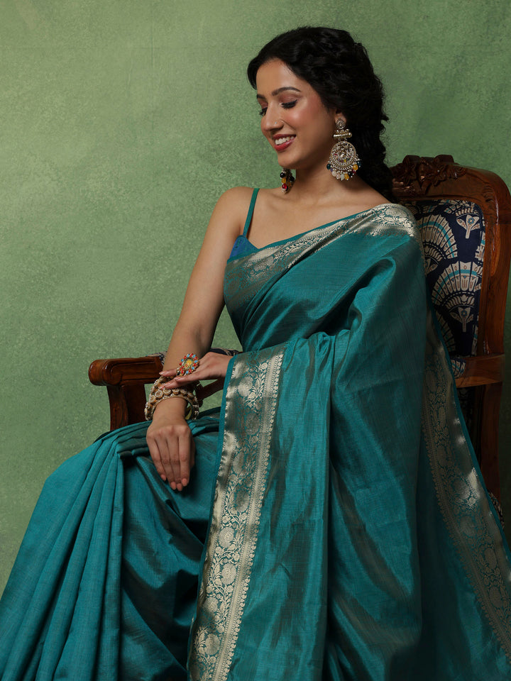 Lake Blue Woven Design Art Silk Saree