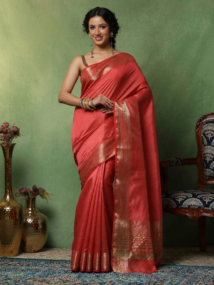 Pink Woven Design Art Silk Saree