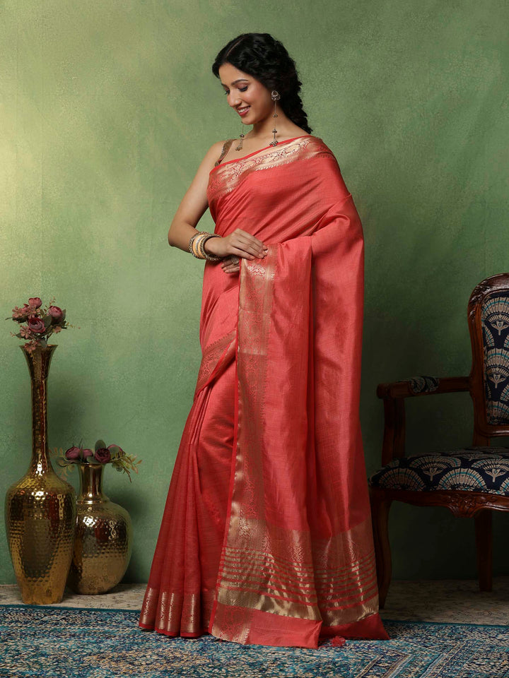 Pink Woven Design Art Silk Saree