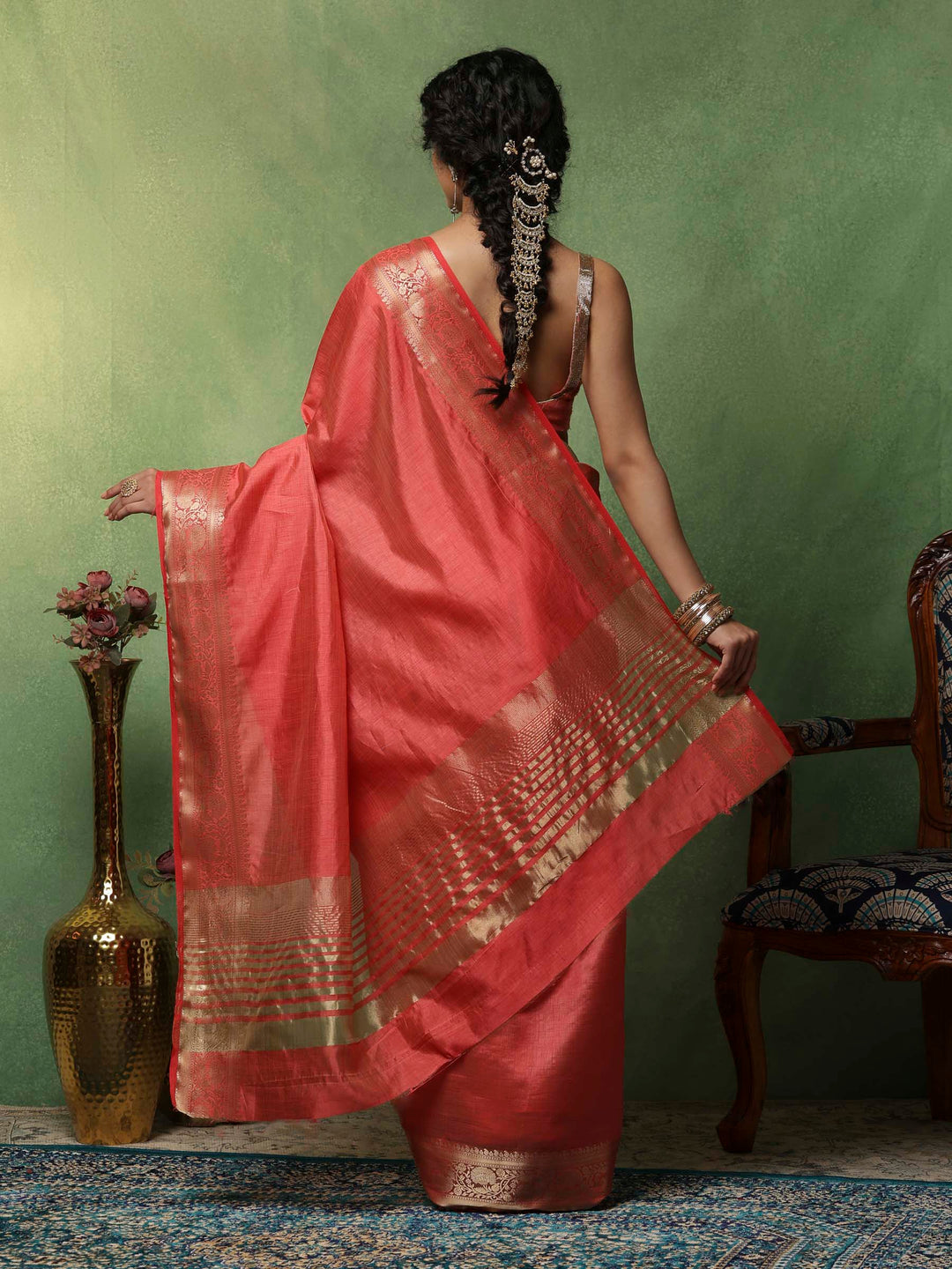 Pink Woven Design Art Silk Saree