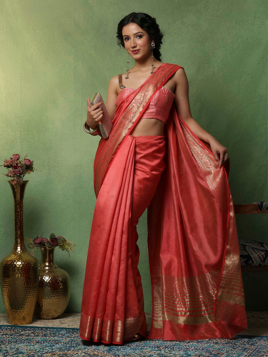 Pink Woven Design Art Silk Saree